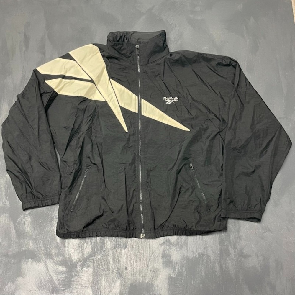 vintage‎ Reebok Big Logo windbreaker jacket mens Large black 1990s